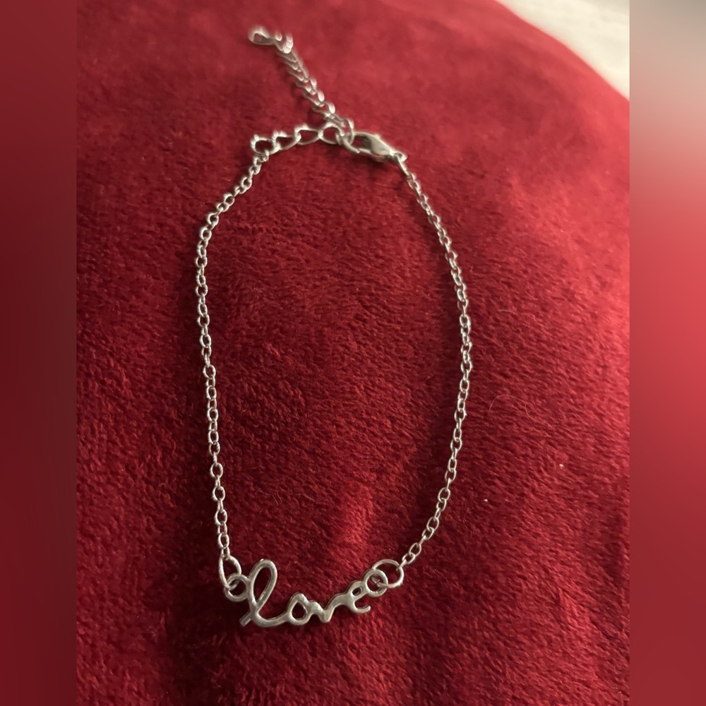 Unbranded Silver Tone Love‎ Script Charm Adjustable Cable Chain Bracelet